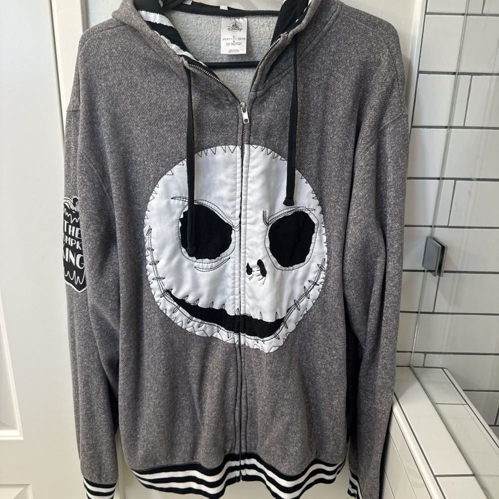 Disney Gray Zip-Up Sweater with Skull Design